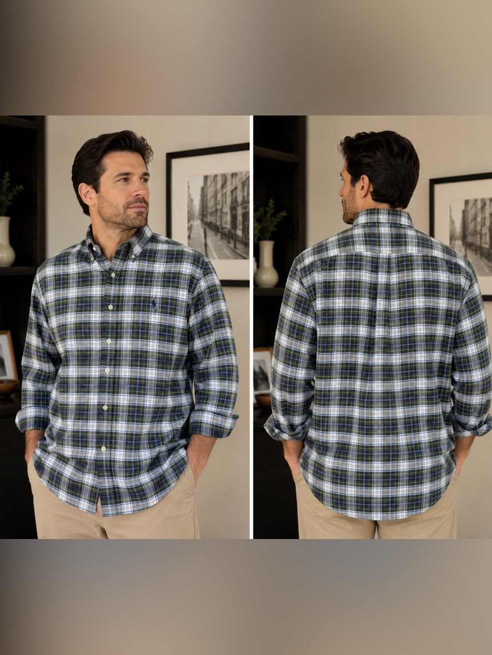 Polo by Ralph Lauren Blue and Green Plaid Button-Down Shirt size XL 100% Cotton